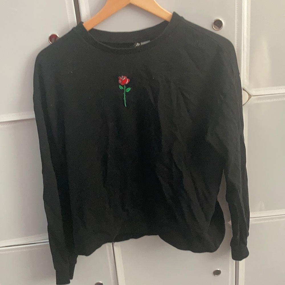 Black Sweatshirt with Red Rose from H&M. Size Med.